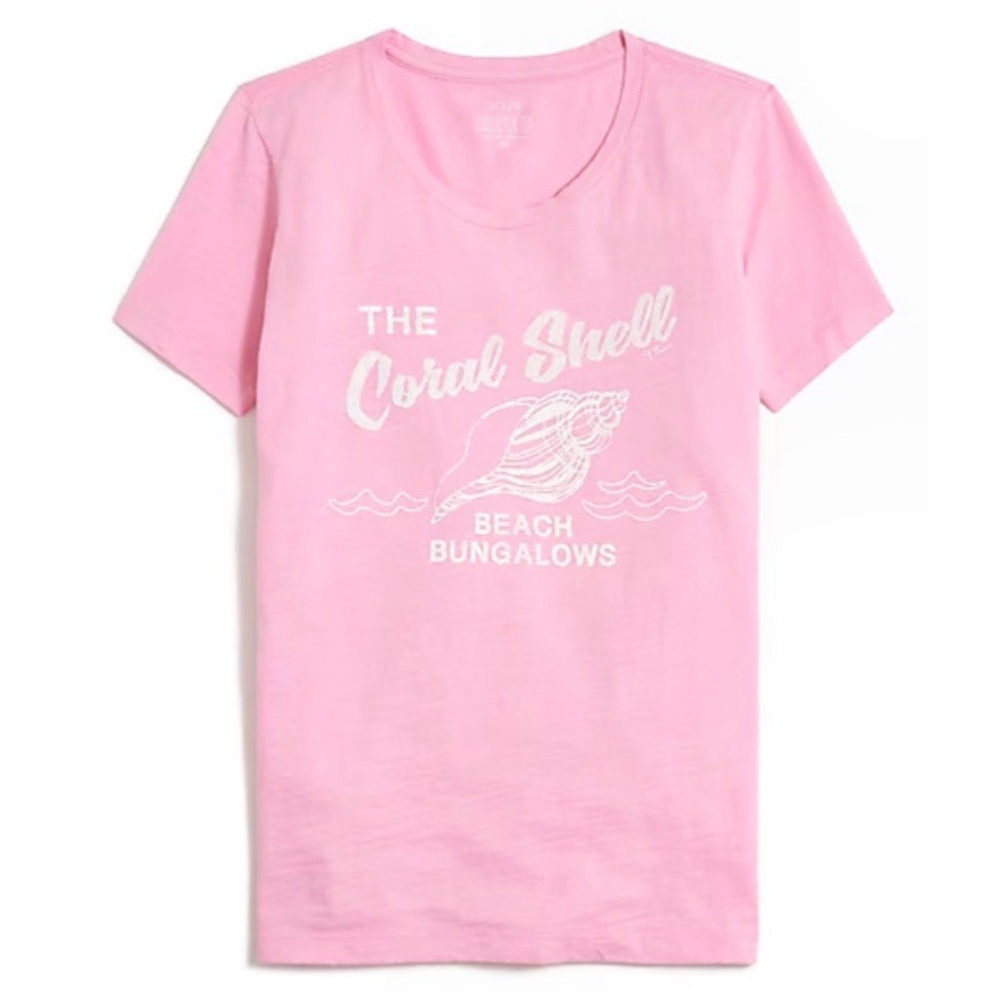 J. CREW Graphic Tee Coral Shell Beach Bungalows Short Sleeve Womens T-Shirt NWT